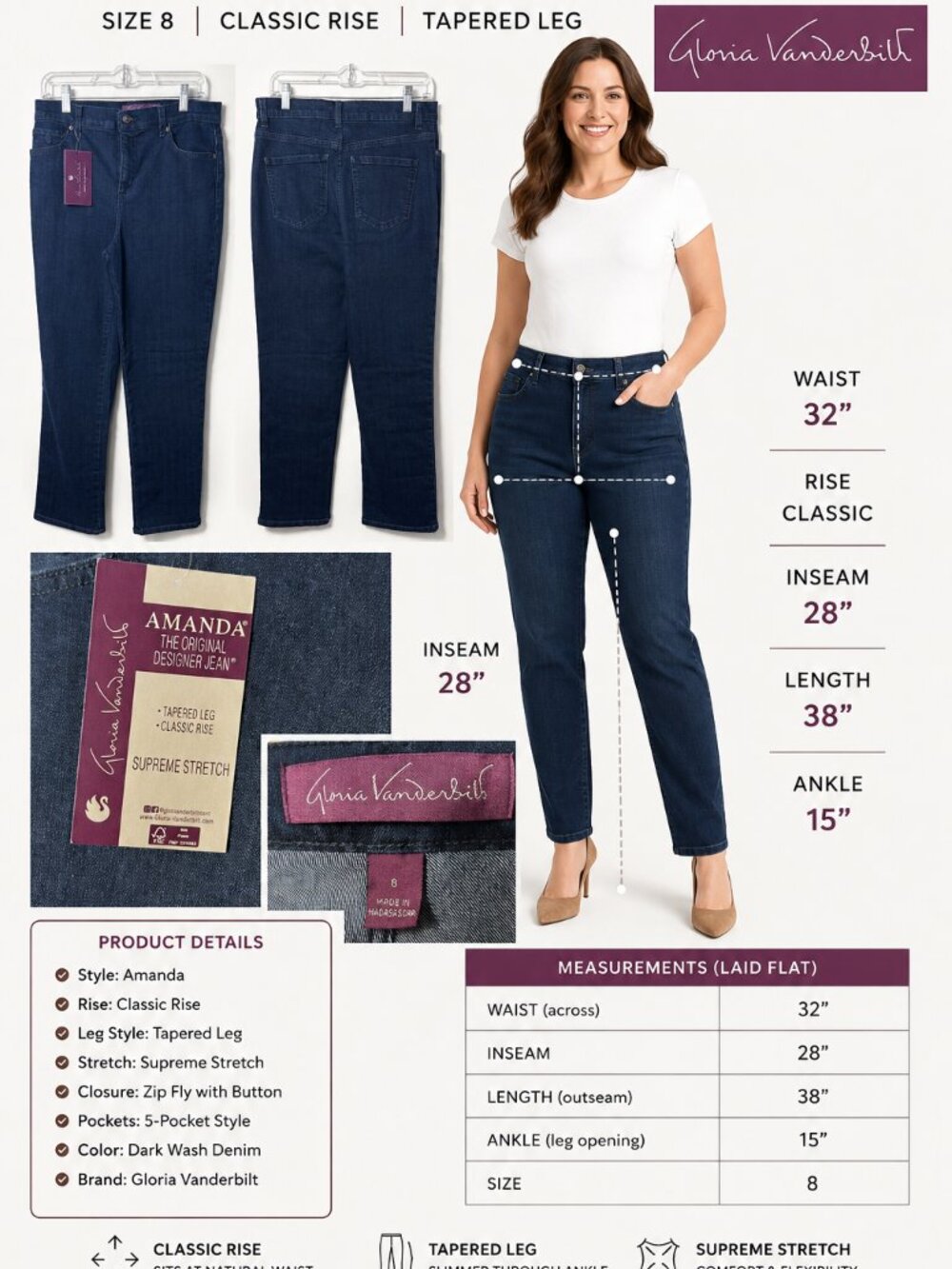 Gloria Vanderbilt Dark Blue Straight Leg Jeans